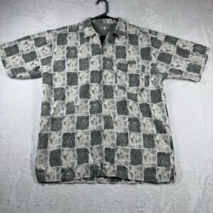 Bugle Boy Button Up Shirt Mens Size Large Short‎ Sleeve Surf Leaf Aztec
